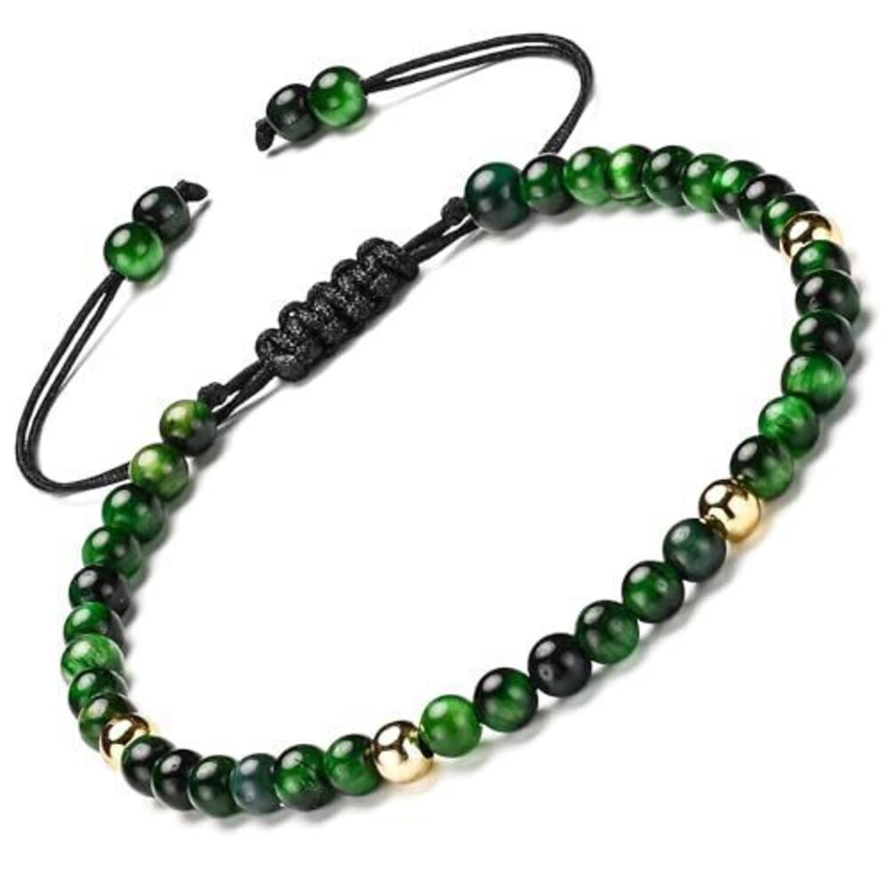 8654 5A Grade Natural Tiger's Eye Bracelet 925 Sterling Silver/18K Gold